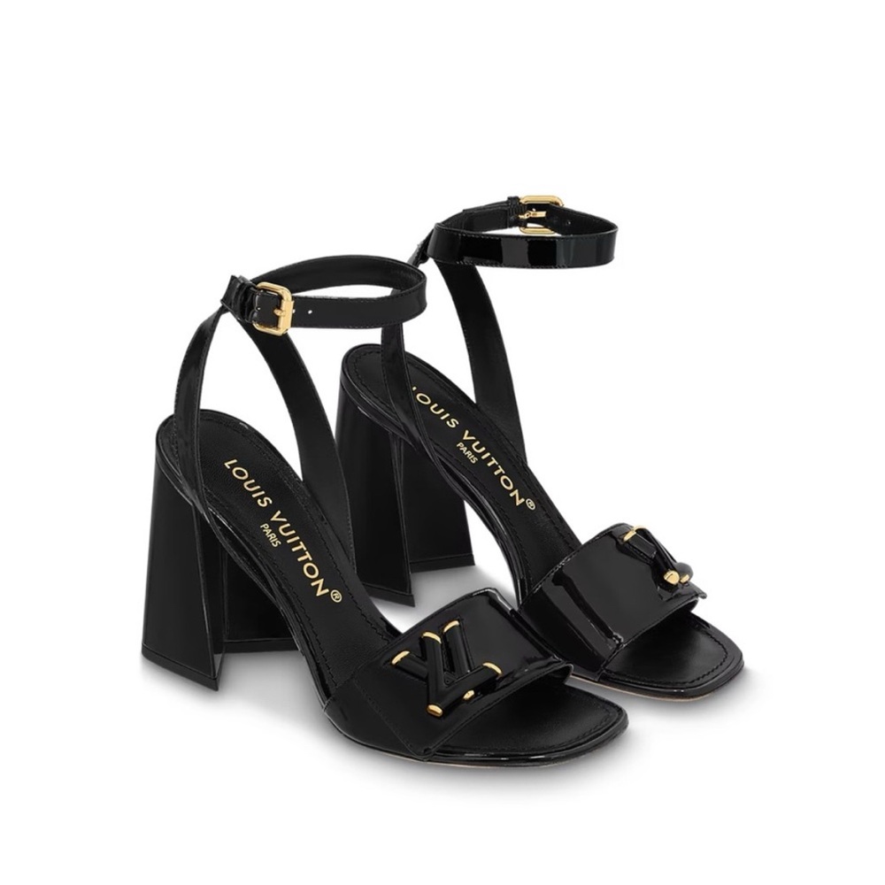 Louis Vuitton Black and Gold Heeled Sandals